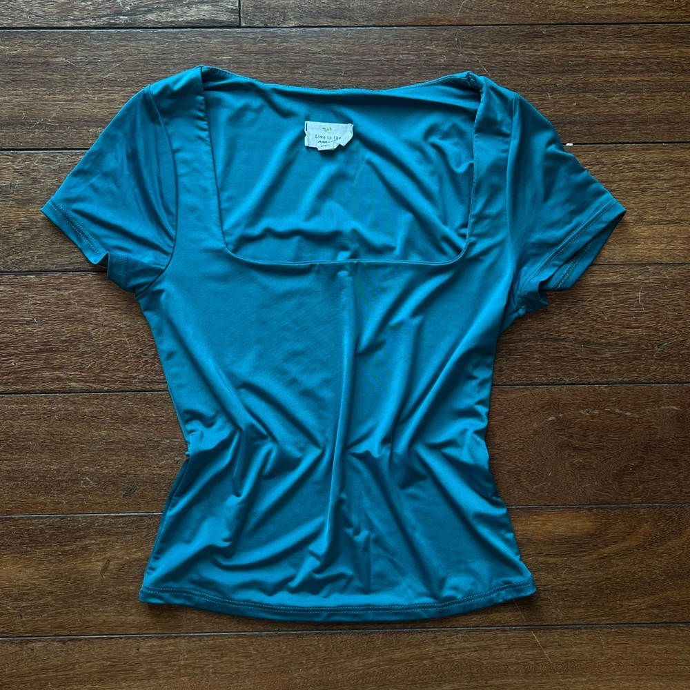 Teal Square Neck Short Sleeve Top